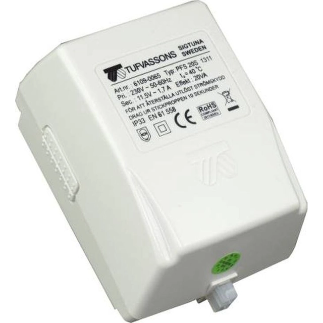 Breve Tufvassons sp. z o. o.Transformador 1-fazowy plug-in PFS 20S 230/11,5V /no invólucro IP33 com proteção/ 16109-0065