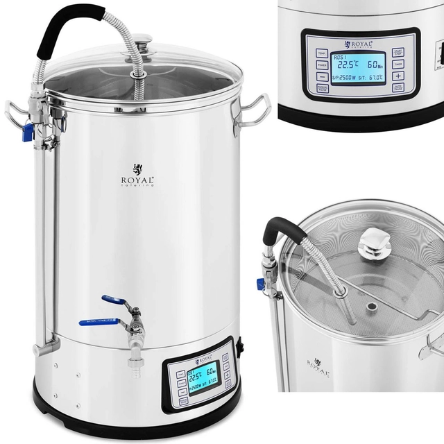 Brew kettle for beer production with timer professional stainless steel LCD 2500 W 30 l