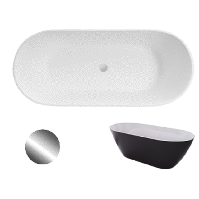 Brīvi stāvoša vanna Besco Moya Black&White 160 + no augšas notīrīts klikšķu hroms - Papildus 5% atlaide kodam BESCO5