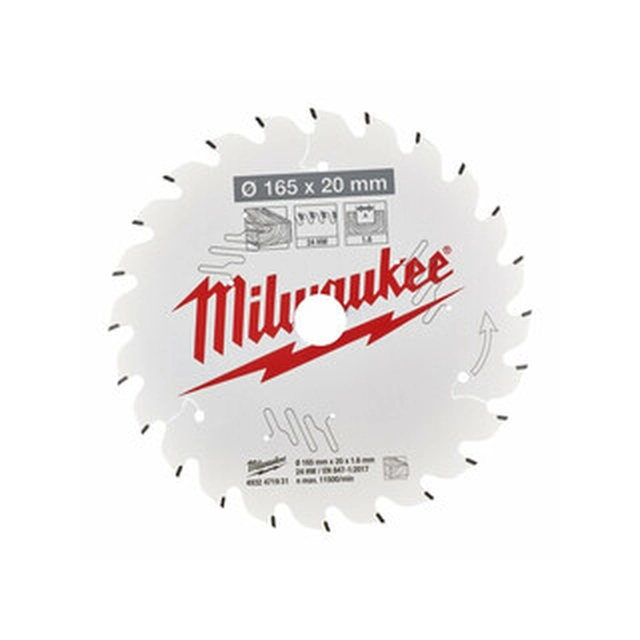 Brzeszczot piły tarczowej Milwaukee 165 x 20 mm | liczba zębów: 24 db | szerokość cięcia: 1,6 mm