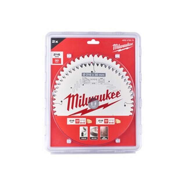 Brzeszczot piły tarczowej Milwaukee 216 x 30 mm | liczba zębów: 60 db | szerokość cięcia: 2,4 mm 2 szt