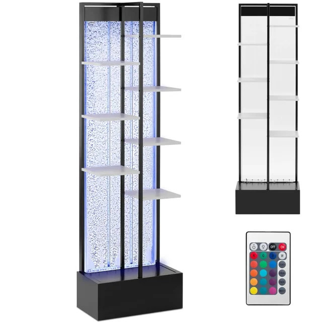 Buborékos vitrines könyvespolc fal polcokkal és RGB LED távirányítóval 55 x 30 x 187 cm
