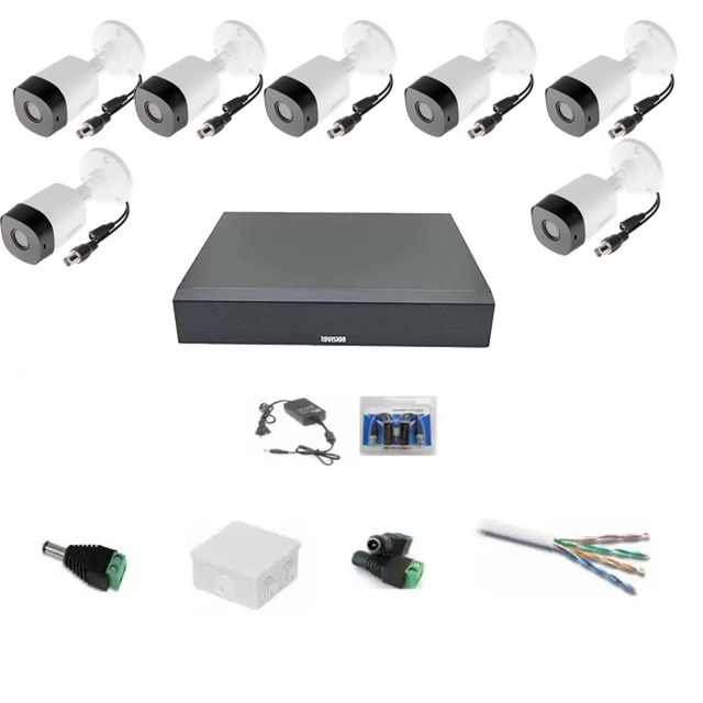 Buitenbewakingssysteem AHD 1080p 8 full HD-camera's 20m IR, DVR 8 kanalen, accessoires