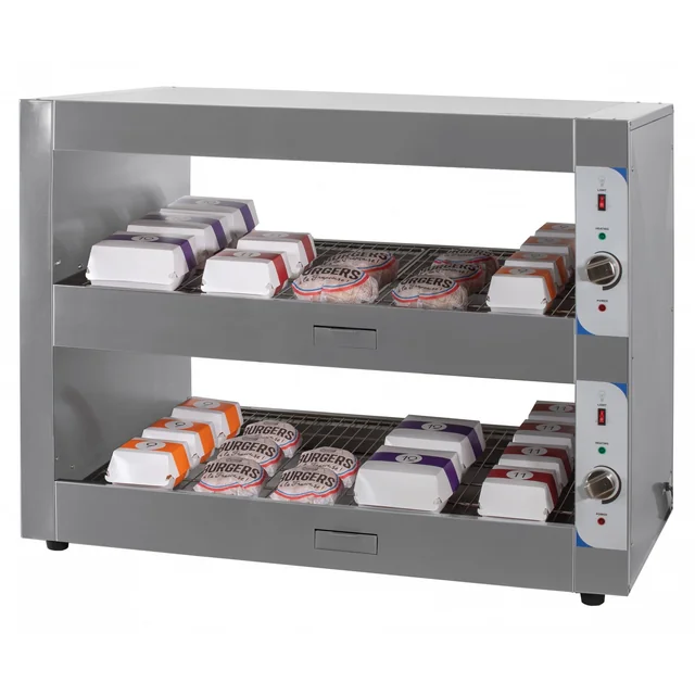 Burgerwarmer | verwarmingsdisplay | twee planken | 2 kW | 1200x600x900 mm | RQBINPP120