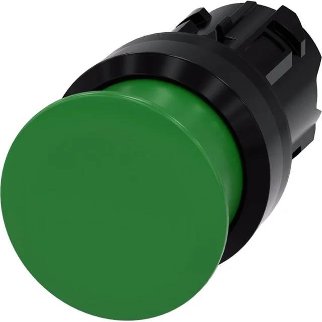 Бутон гъба Siemens 22mm кръгъл пластмасов зелен 30mm с пружинно връщане 3SU1000-1AD40-0AA0