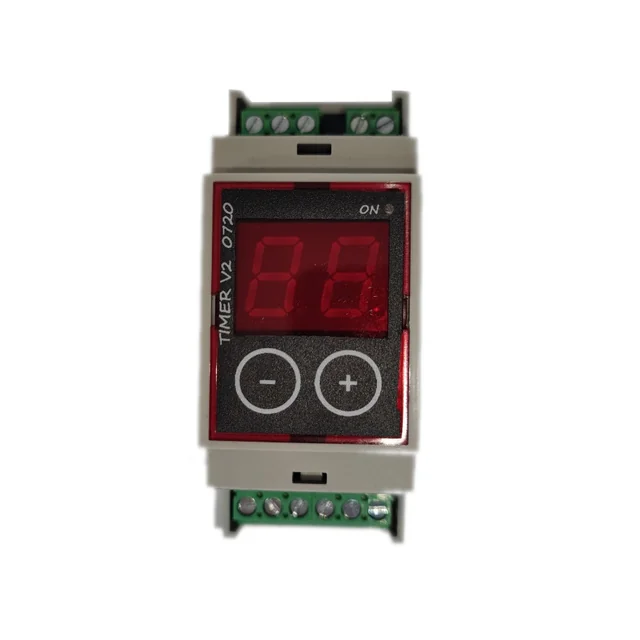 BVA-Timer TMP-0720, 1-99 Minuten, Digitaleingang, Anzeige 2 Ziffern, externe Tastenbeleuchtung ohne Retention (optional), 1 Relais, 230 V AC.