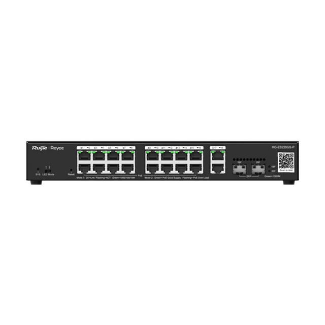 Byt 16 PoE+-portar, 2 GE-portar, 2 SFP-portar, Gigabit, Cloud Management - Ruijie RG-ES220GS-P