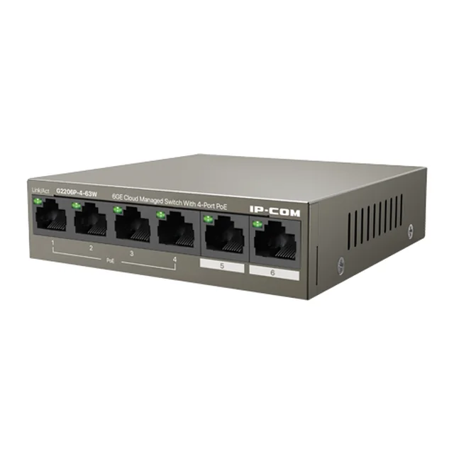 Byt 4 Gigabit PoE+-portar, 2 RJ45 Gigabit-portar, 58W, Management - IP-COM G2206P-4-63W