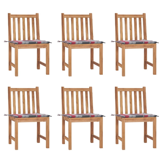 Garden chairs with cushions, 6 pcs, solid teak