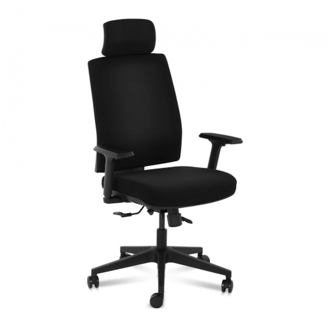 Upholstered office armchair with adjustable headrest