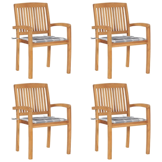 Stackable garden chairs with cushions, 4 pcs, teak