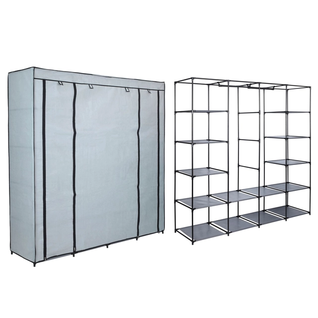 OLENA textile wardrobe with shelves gray