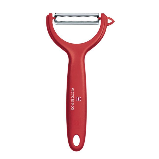 Universal peeler, serrated blade, horizontal, red