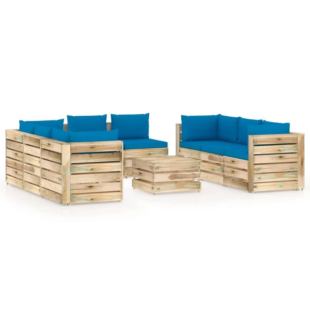 9 pcs. wooden garden seating set with pillows