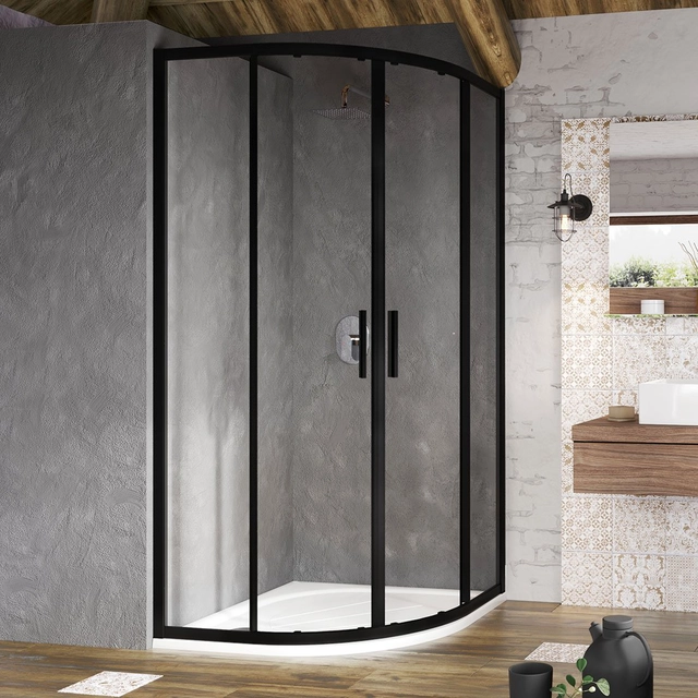 Cabina de ducha semicircular Ravak Blix Slim, BLSCP4-80 negro+vidrio transparente