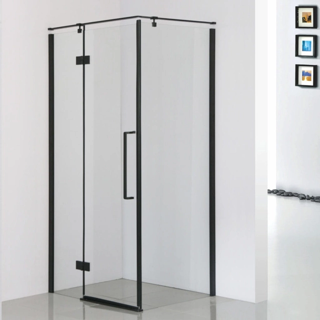 Cabină de duș dreptunghiulară 80x100 FRESH LINE Sea-Horse negru, sticlă transparentă, stânga