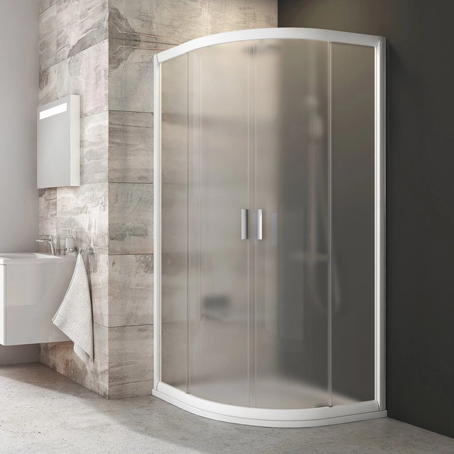 Cabină de duș semicirculară Ravak Blix, BLCP4-80, alb+sticlă Grape