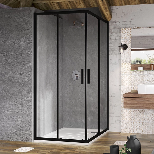 Cabine de douche carrée Ravak Blix Slim, BLSRV2-80 noir + Verre transparent