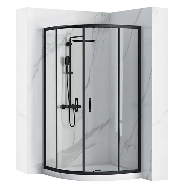 Cabine de douche REA Look Noir 90x90 + Receveur de douche Look Blanc