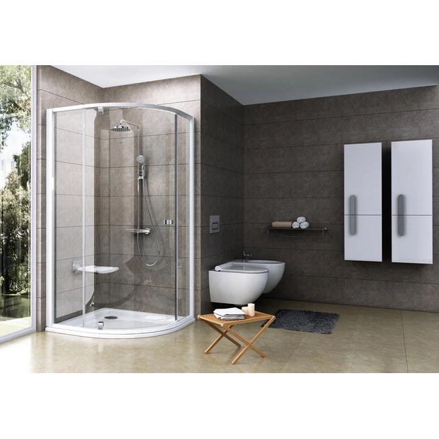 Cabine de douche semi-circulaire Ravak Pivot, PSKK3-90, blanc/chrome+verre transparent