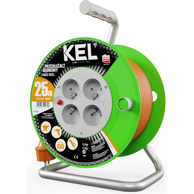 Cable alargador tambor KEL STANDARD LINE 25m H05VV-F 3x1,5 4xGS 16A naranja (W-97045)