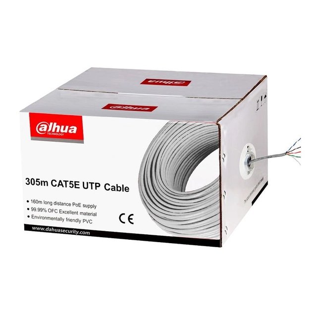 Cable Dahua UTP PFM920I-5EUN 100% cobre 0.45 mm CAT5E, Rollo 305m