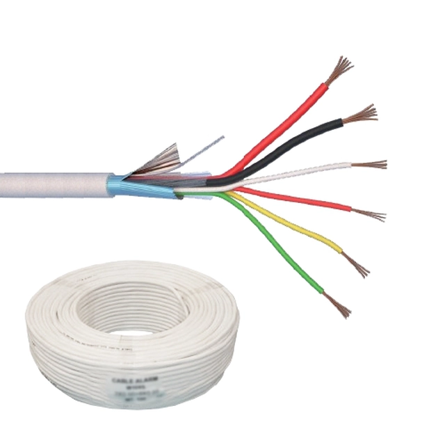 Cable de alarma 6 hilos blindados + fuente de alimentación 2x0.75, cobre completo, 100m 6CUEF+2x0.75