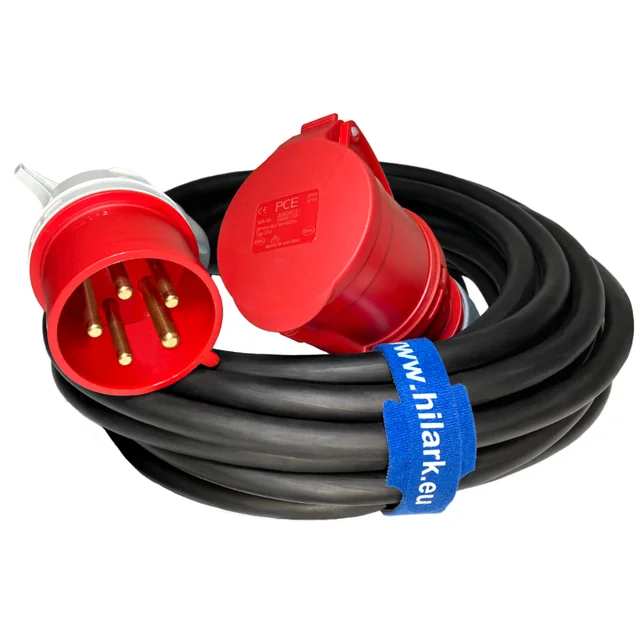 Cable de extensión de alimentación H07RN-F 5g6 mm² 32A 5P conector angular 15m