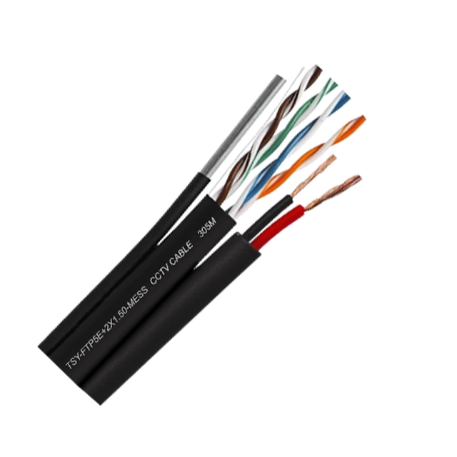 Cable FTP autoportante con fuente de alimentación 2x1.5, cat 5E, COBRE 100%, 305m, negro TSY-FTP5E+2x1.50-MESS