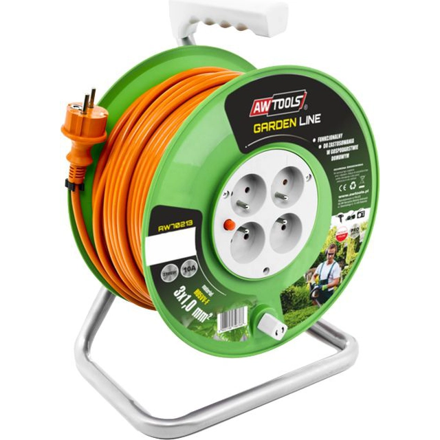 Cablu prelungitor bobină AWTools Garden Line 3 x 1mm 10A 4 prize portocaliu 40m (AW70215)