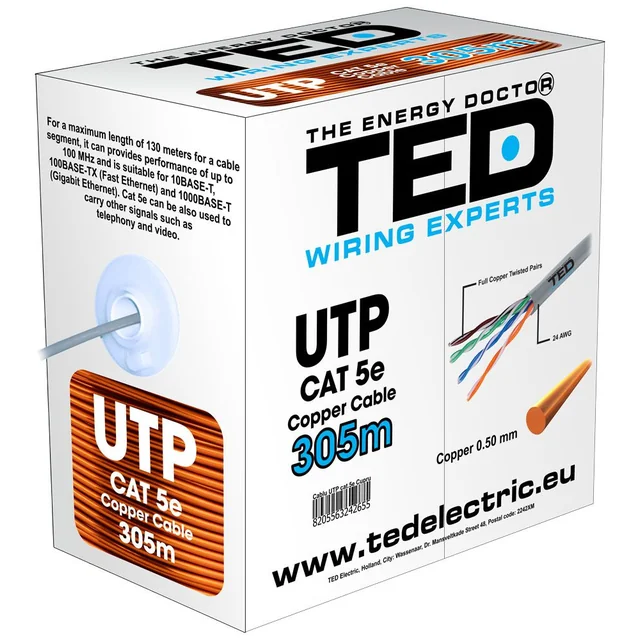 Cabo UTP cat.5e rolo de cobre completo 305ml TED Wire Expert TED002495