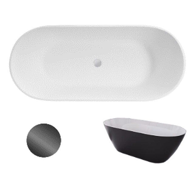 Cada de baie de sine stătătoare Besco Moya Matt Black&White 160 + grafit click-clack curățat de sus - Suplimentar 5% reducere pentru codul BESCO5