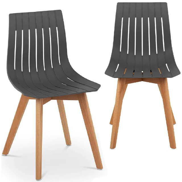 Cadeira de plástico com pés de madeira para home office até 150 kg 2 unid. cinza
