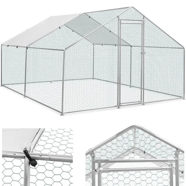 Cage enclos volière pour poules et poulets avec bâche 300 x 400 x 198 cm