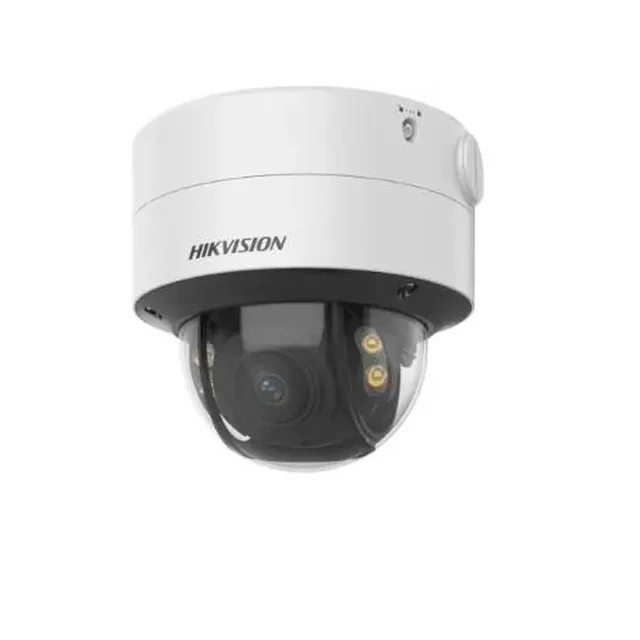 Câmera de vigilância IP Dome ColorVu 4 MP 2.8-12 mm Luz branca motorizada 40 m Slot PoE Microfone para cartão Hikvision DS-2CD2747G2T-LZSC