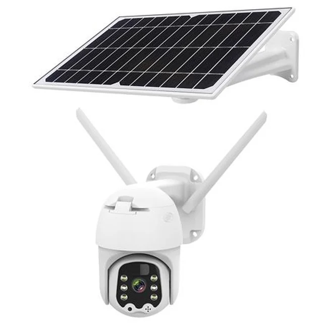 Câmera giratória com painel solar WiFi 2MP IR 30M Microfone Sim Alto-falante Kruger e cartão Matz 4G Conexão C100 - KM2214