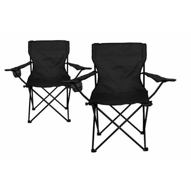 Campingset - 2x fällstol med handtag - svart