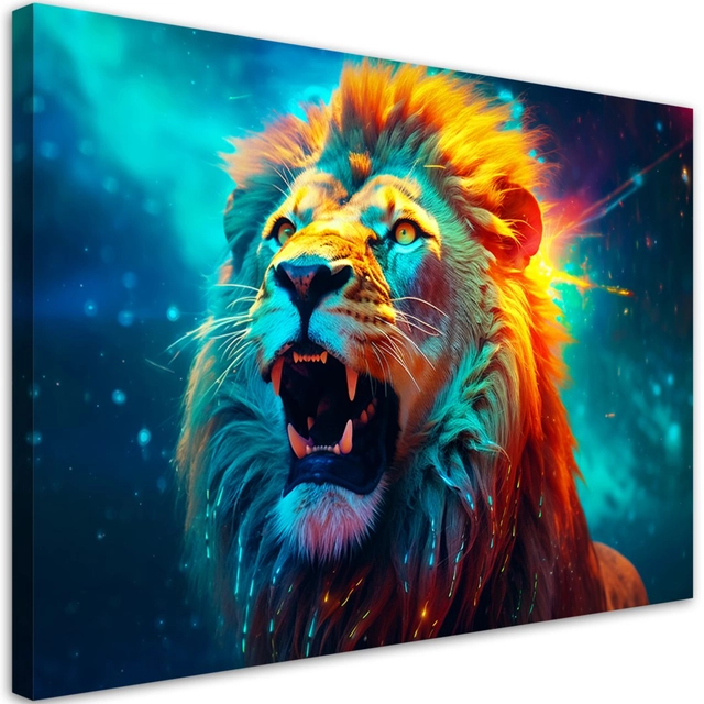 Canvas Print, Abstract Lion Neon AI -120x80