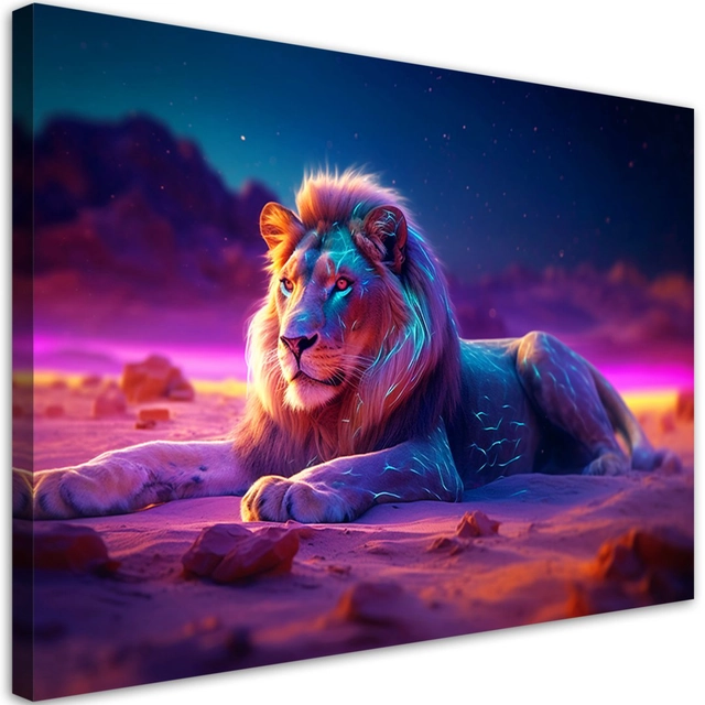 Canvas Print, Lion Nature Animal Neon -120x80