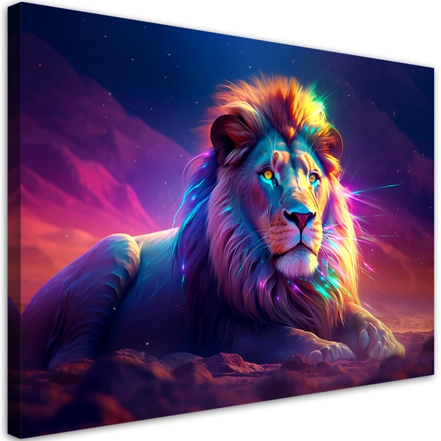 Canvas Print, Neon Lion Africa -120x80