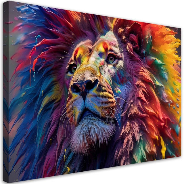 Canvas Print, Neon Lion Africa AI -120x80