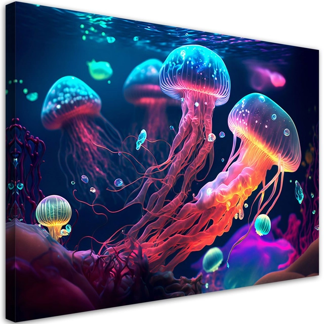 Canvas print, Neon sea jellyfish -120x80