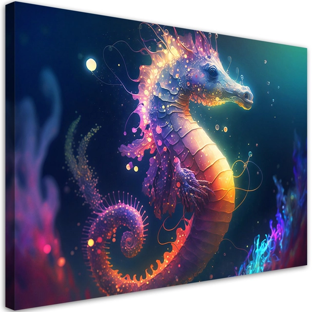 Canvas Print, Neon seahorse -120x80