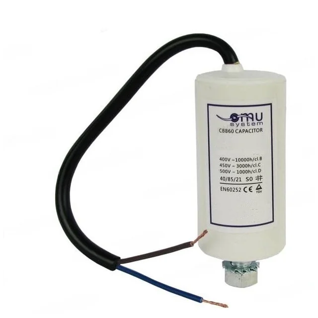 Capacitor de operação 12μF 450V AC com cabo roscado M8 com porca roscada de 20cm