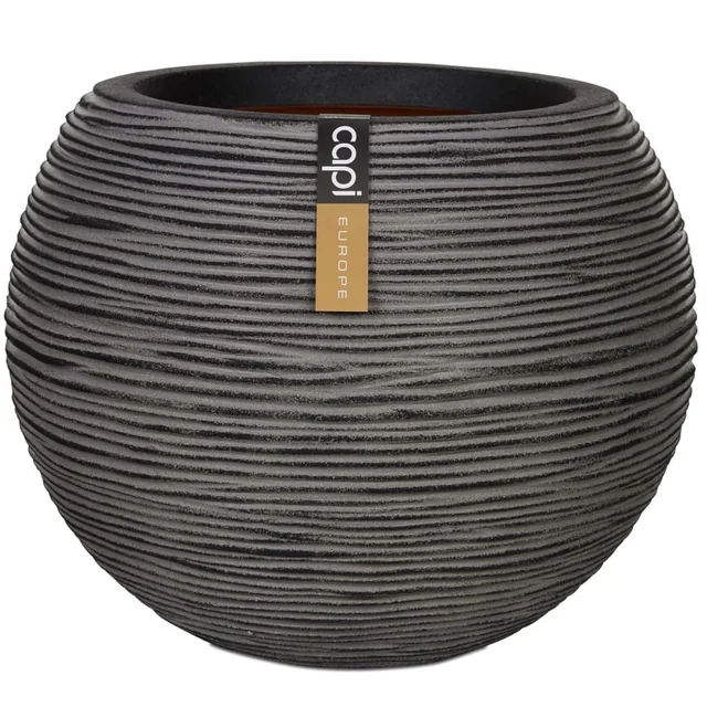 Capi Flowerpot Nature Rib, krogla, 40 x 32 cm, antracit, KOFZ270