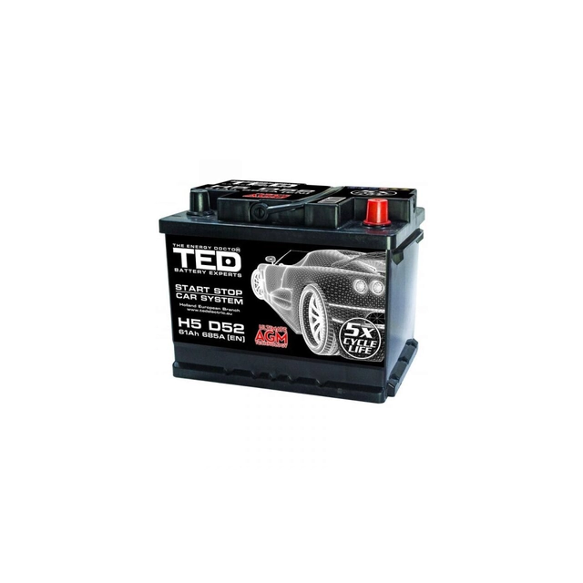 Car battery 12V 61A size 242mm x 175mm x h190mm 685A AGM Start-Stop TED Automotive TED003812