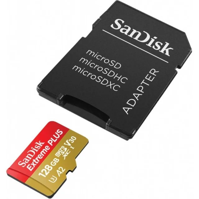 Card de Memorie Micro Secure Digital Card SanDisk Extreme PLUS, 128GB, Clasa 10, R/W speed: up to 100MB/s/ 90MB/s, include adaptor SD (pentru telefon)