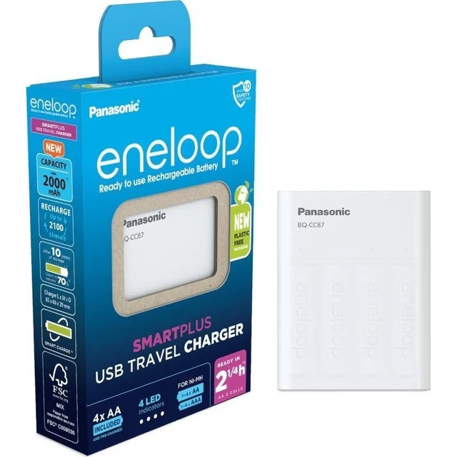 Cargador de viaje USB Panasonic Eneloop Smart Plus BQ-CC87 (K-KJ87MCD40USB)