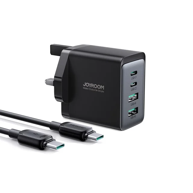 Caricabatterie GaN PD 67W 2x USB-C 2x USB-A Spina inglese UK nero