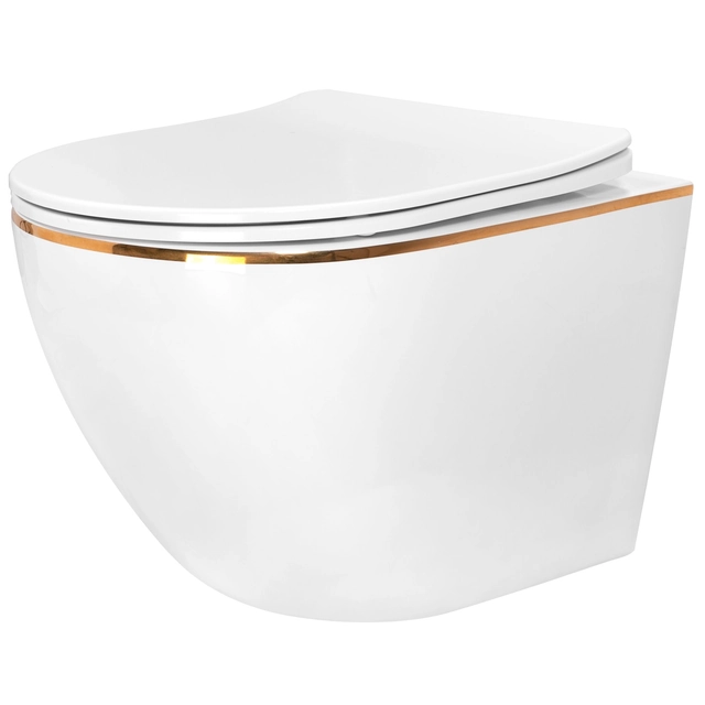 Carlo Flat wall-hung toilet bowl, gold rim